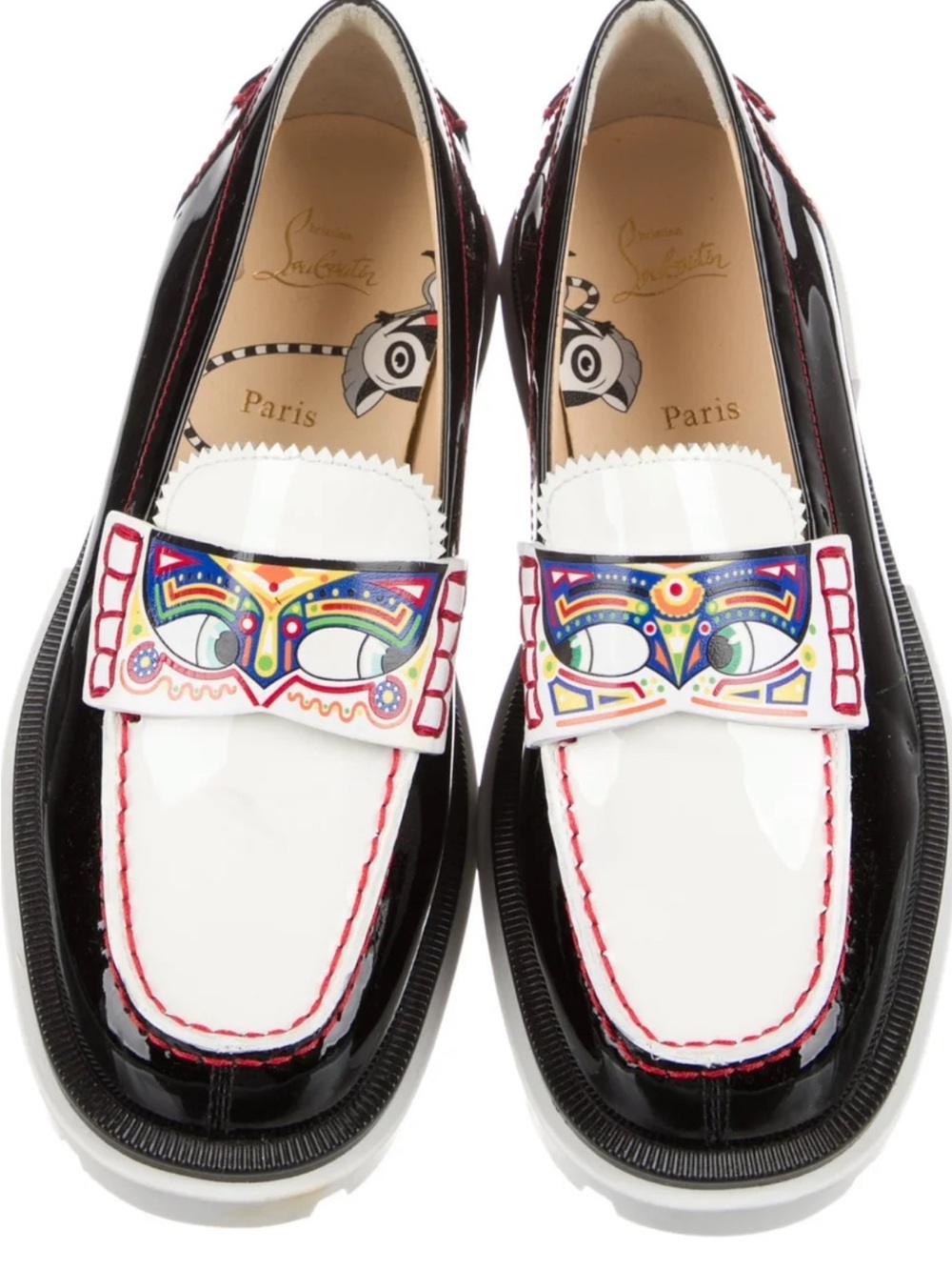 Christian Louboutin Kids Black & White Patent Loafers with Colorful euro 32